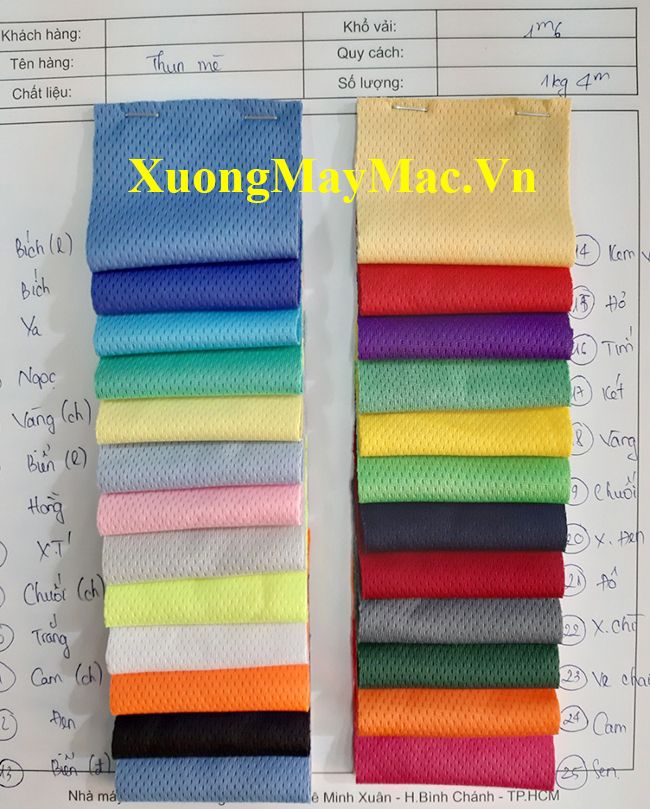 bảng m&agrave;u vải thun hạt m&egrave;